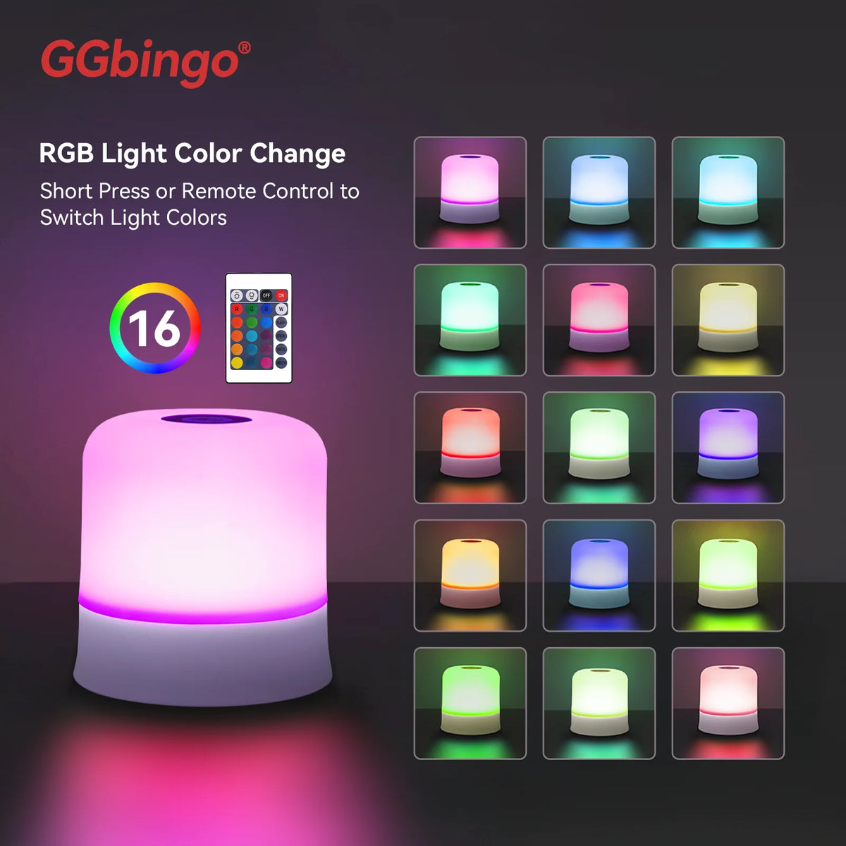 Veilleuse Tactile Rechargeable GGbingo 16 Couleurs RGB