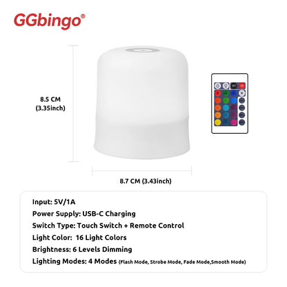 Veilleuse Tactile Rechargeable GGbingo 16 Couleurs RGB