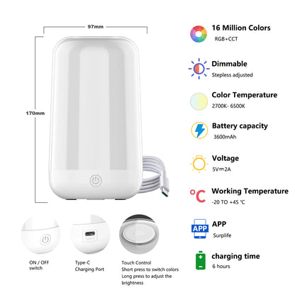 Lampe Chevet Tactile RGB Bluetooth Dimmable