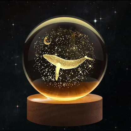 Veilleuse Cristal 3D Lune & Baleine Lumineuse