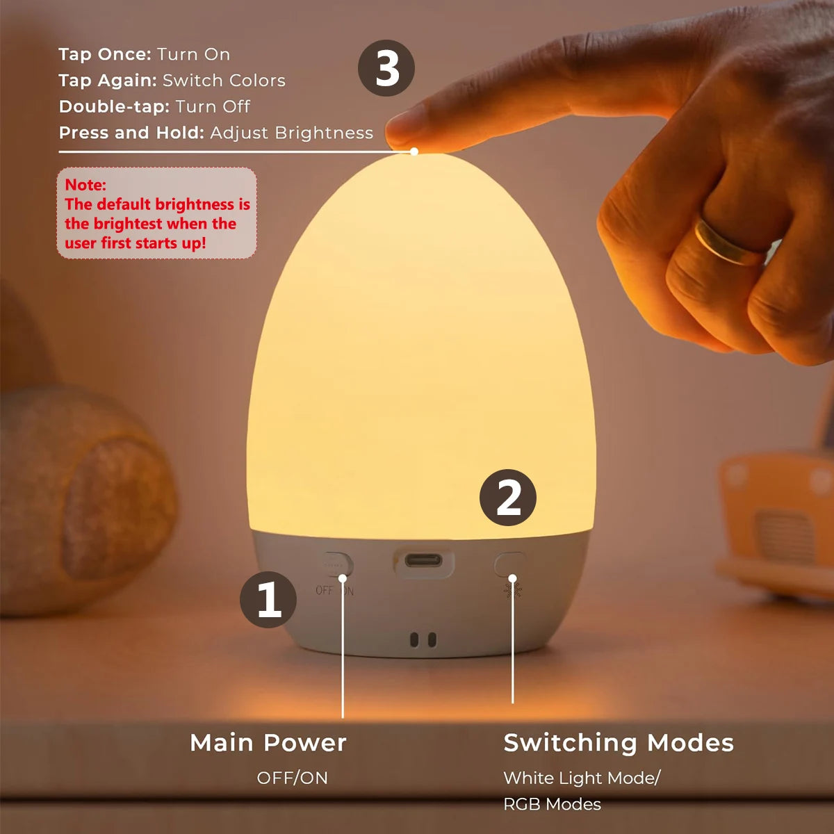Veilleuse Bébé Œuf Design Tactile Rechargeable