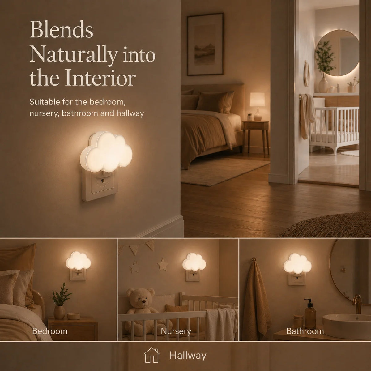 Veilleuse Nuage LED Automatique Blanc Chaud