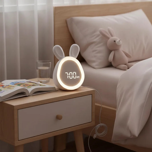 Réveil Veilleuse Lapin LED - Ambiance Douce & Réveil Malin
