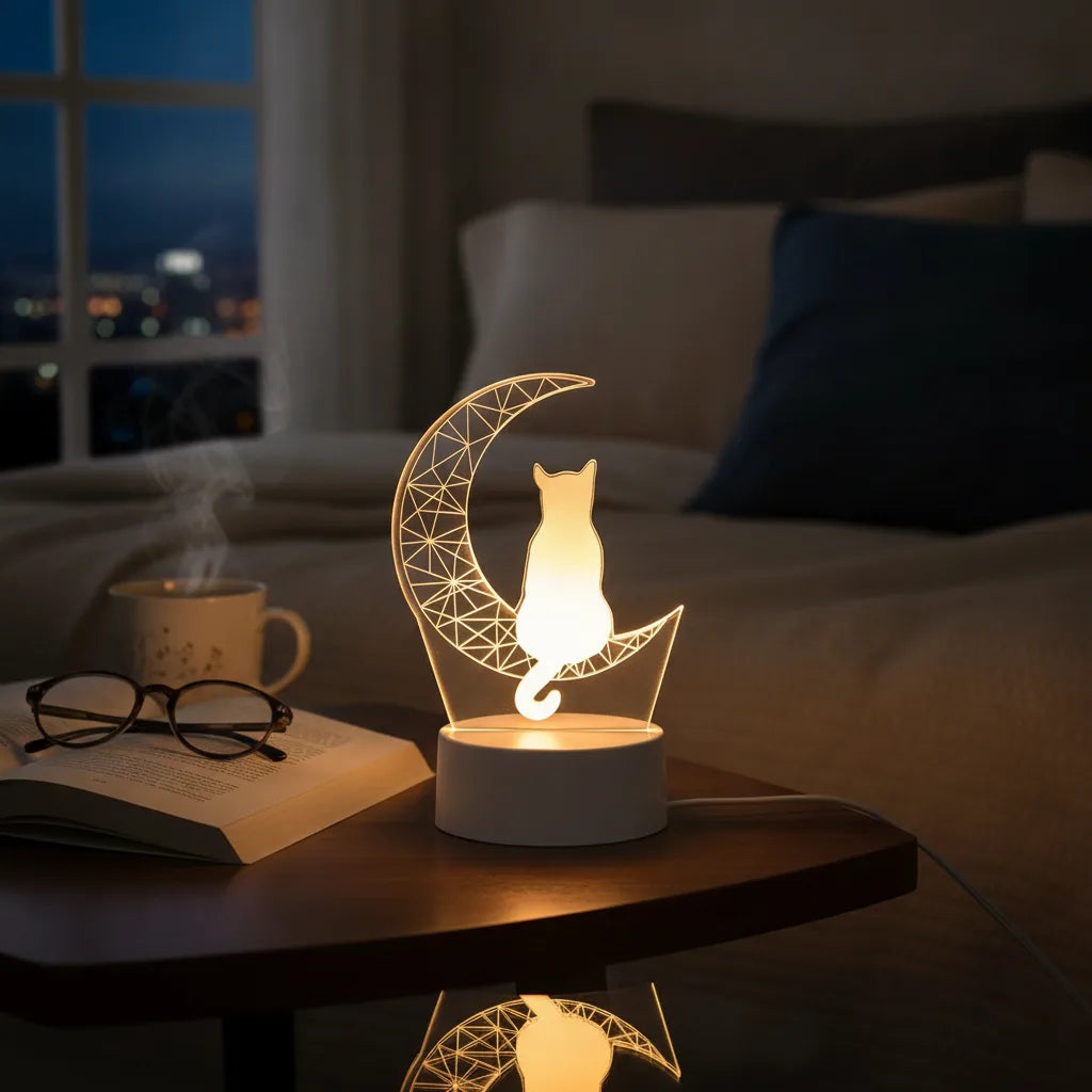 Veilleuse Chat Lunaire 3D Ambiance Douce