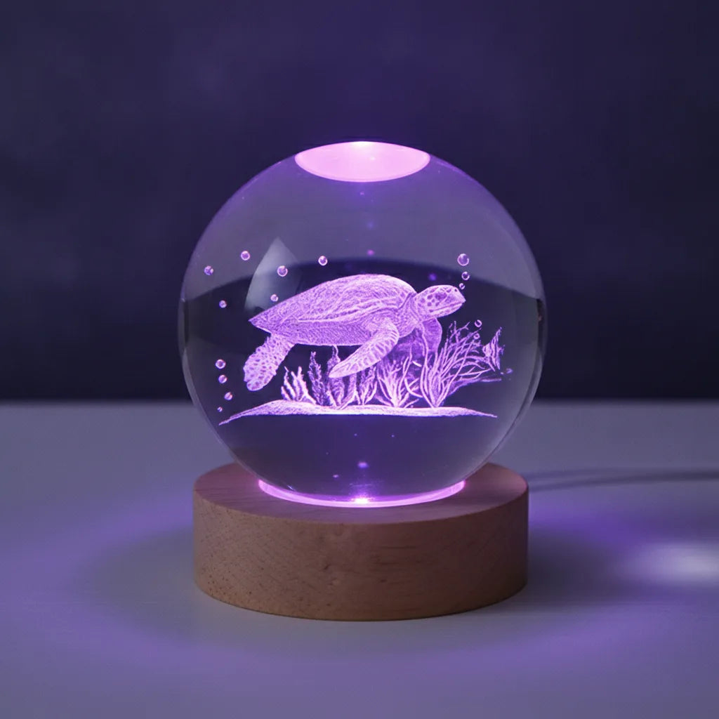 Veilleuse Cristal Tortue Marine - Ambiance Océanique Apaisante