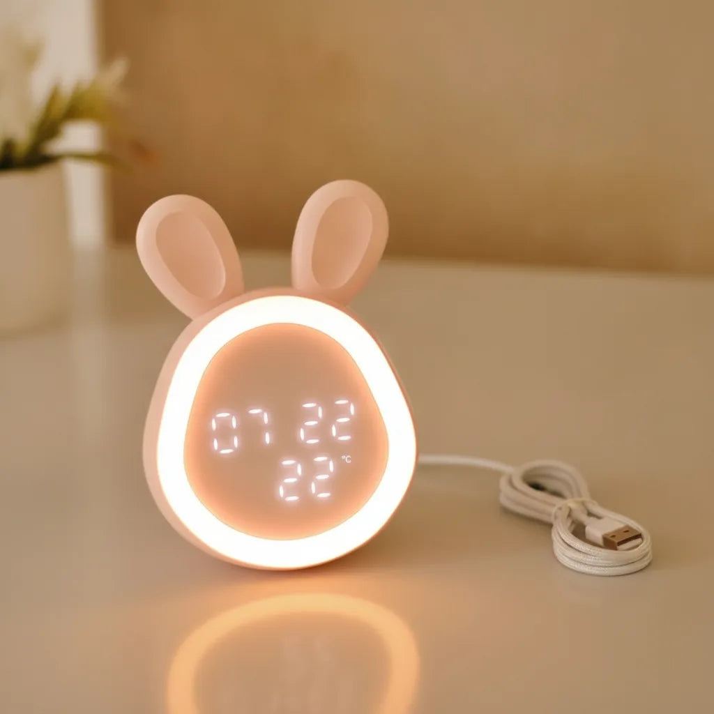 Réveil Veilleuse Lapin LED - Ambiance Douce & Réveil Malin