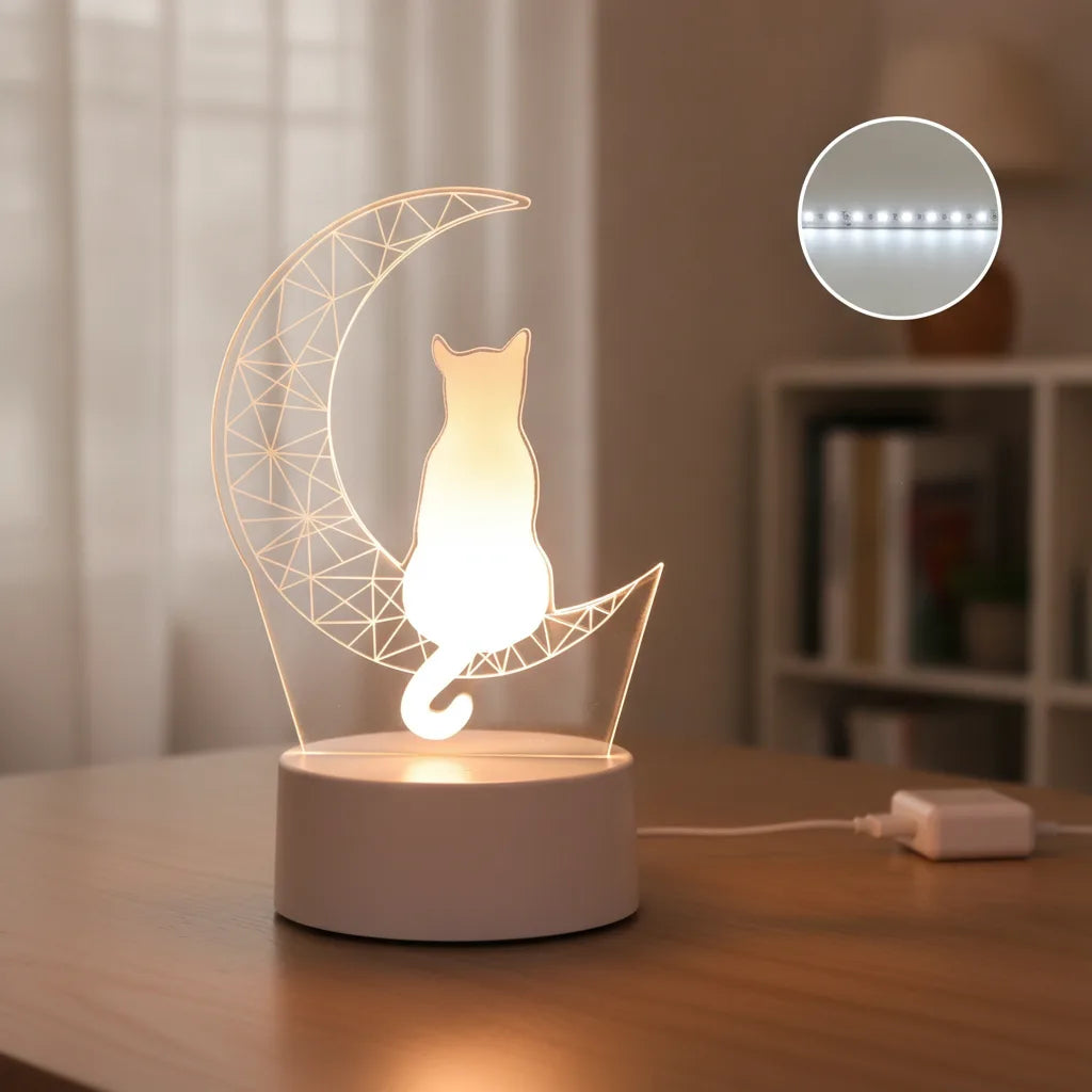 Veilleuse Chat Lunaire 3D Ambiance Douce