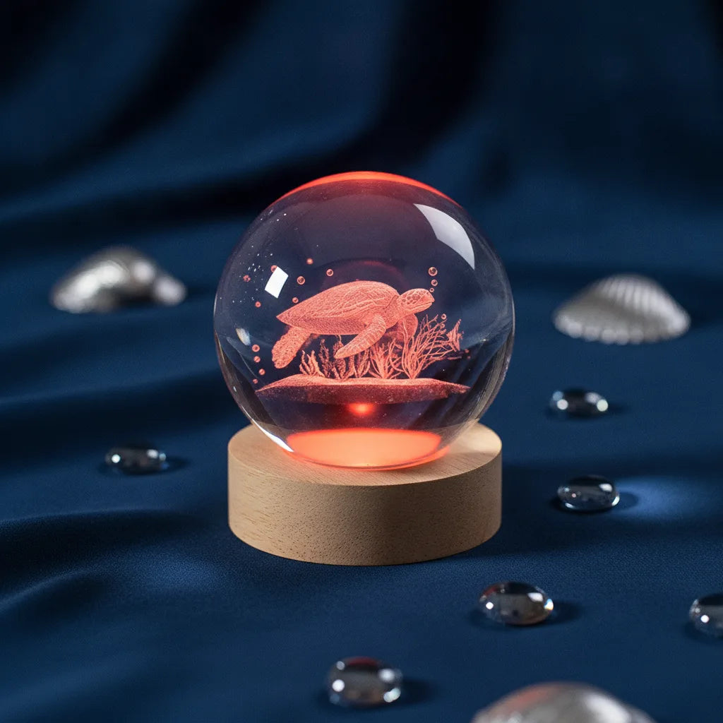 Veilleuse Cristal Tortue Marine - Ambiance Océanique Apaisante