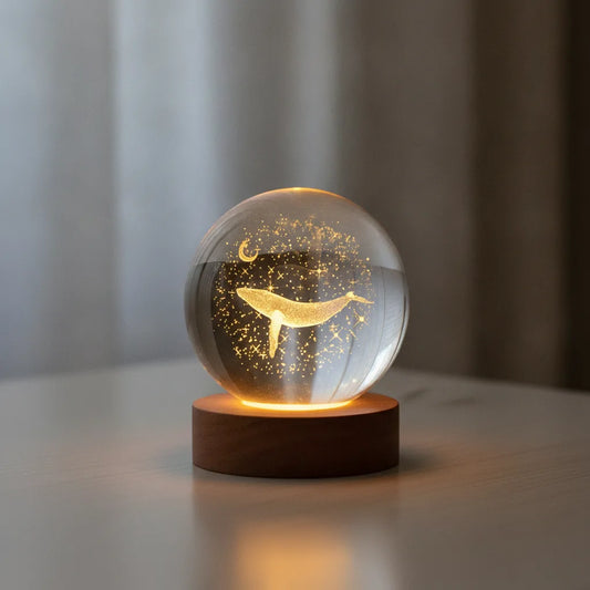 Veilleuse Cristal 3D Lune & Baleine Lumineuse