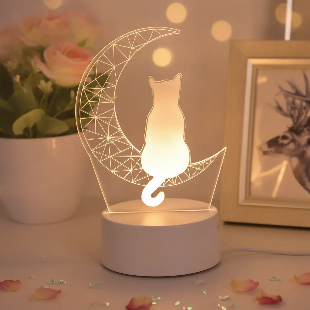 Veilleuse Chat Lunaire 3D Ambiance Douce